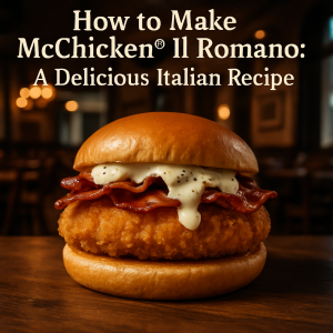A homemade McChicken® Il Romano with crispy bacon and Pecorino sauce.