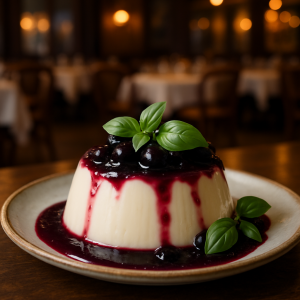 Lactose-Free Panna Cotta with Blueberry Sauce and Basil