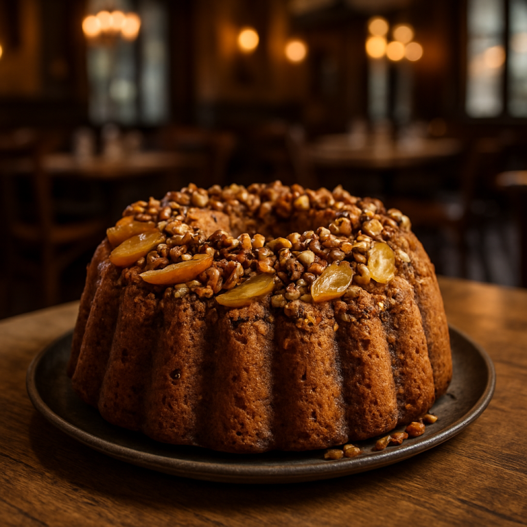 Apple, Pumpkin, and Nut Bundt Cake with a crunchy topping.