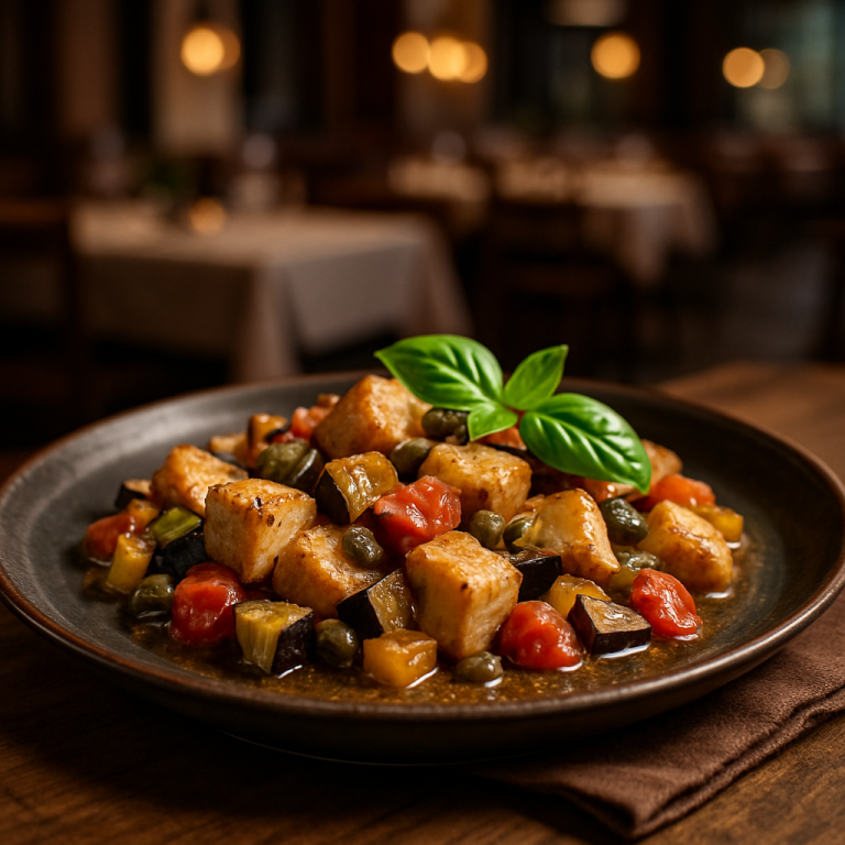 Mediterranean Swordfish Bites with vegetables.
