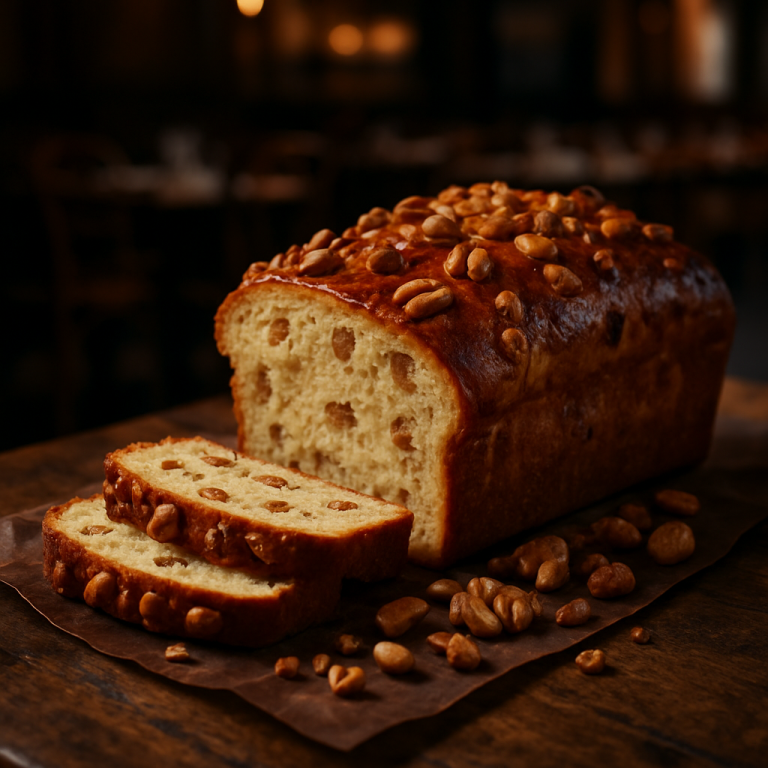 A freshly baked Pan Brioche with Mixed Nuts, sliced and ready to enjoy.