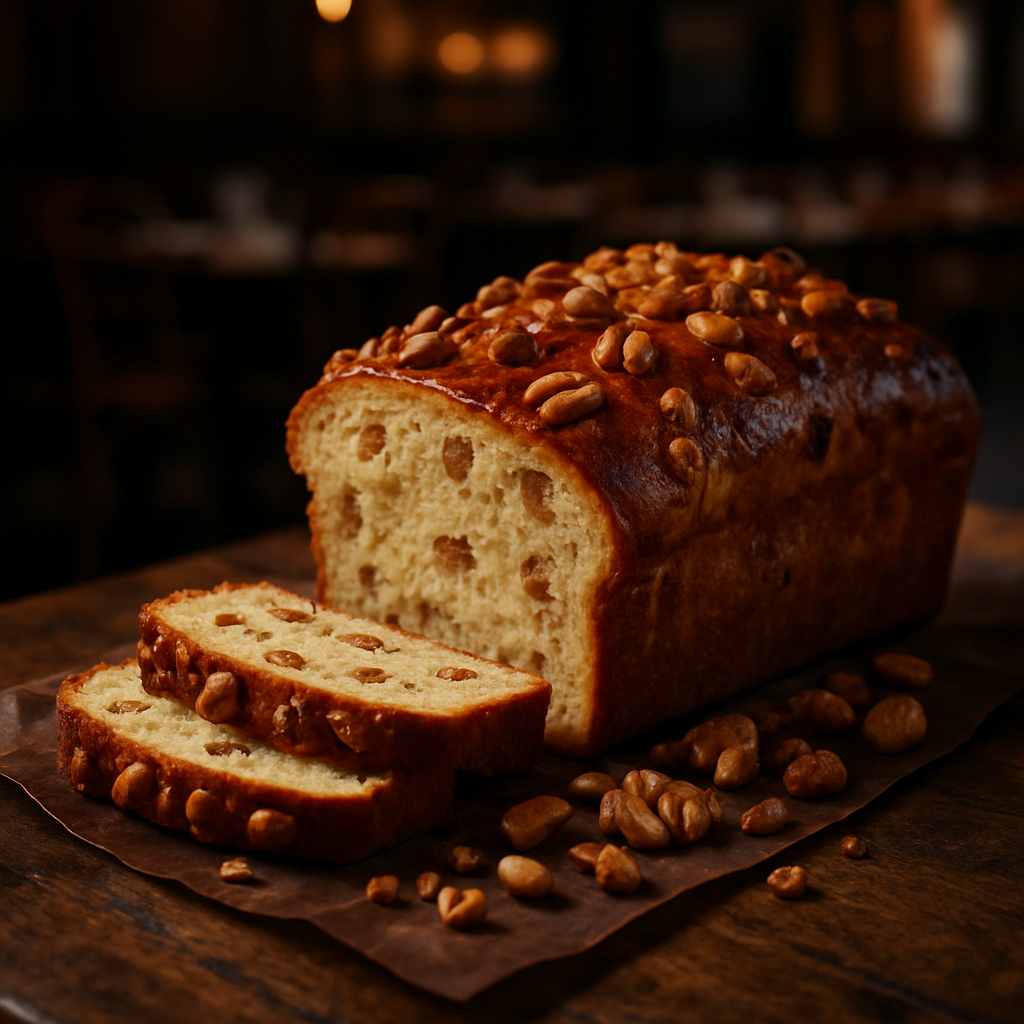 A freshly baked Pan Brioche with Mixed Nuts, sliced and ready to enjoy.