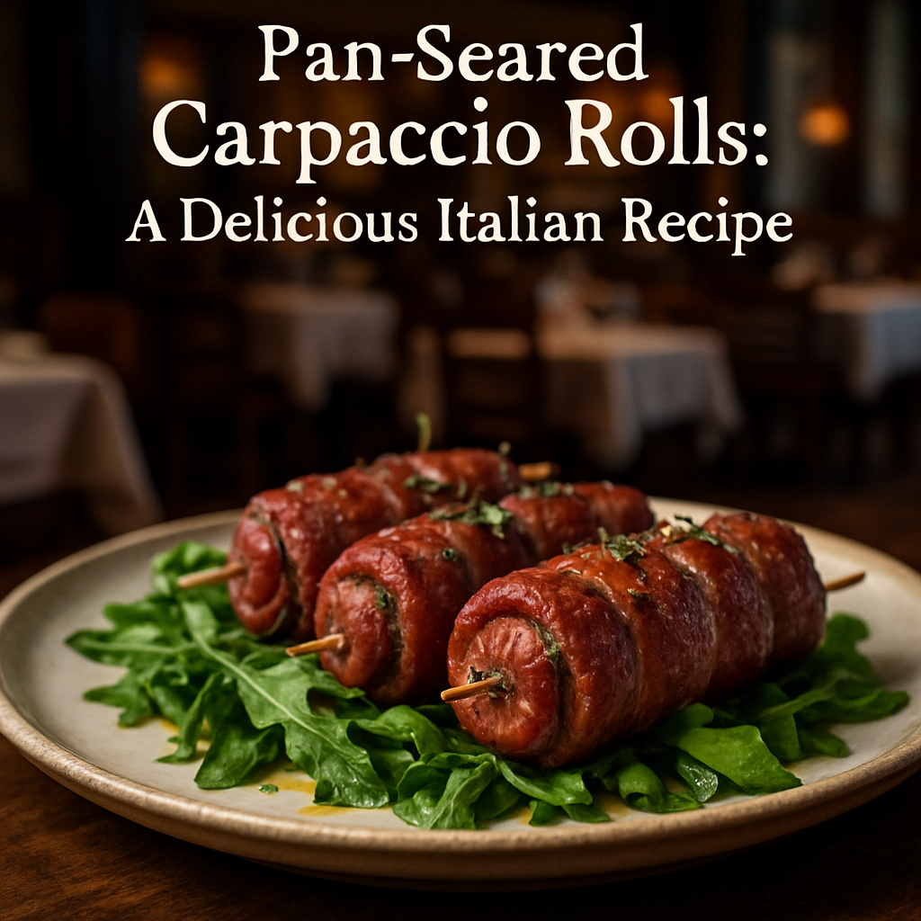 Pan-seared carpaccio rolls with pecorino and herbs.