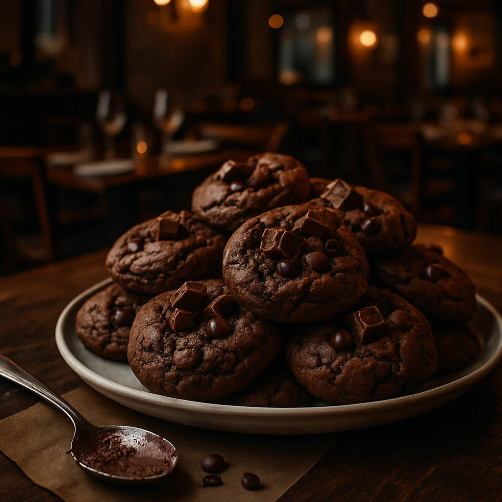 A plate of freshly baked spoonful chocolate cookies.