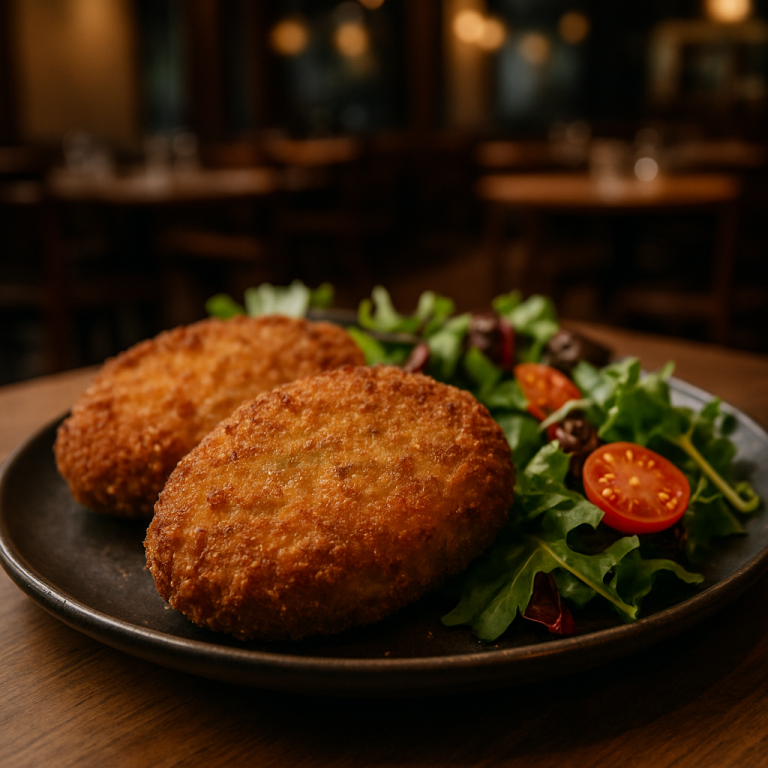 Golden, crispy vegetable cutlets served with a fresh salad.