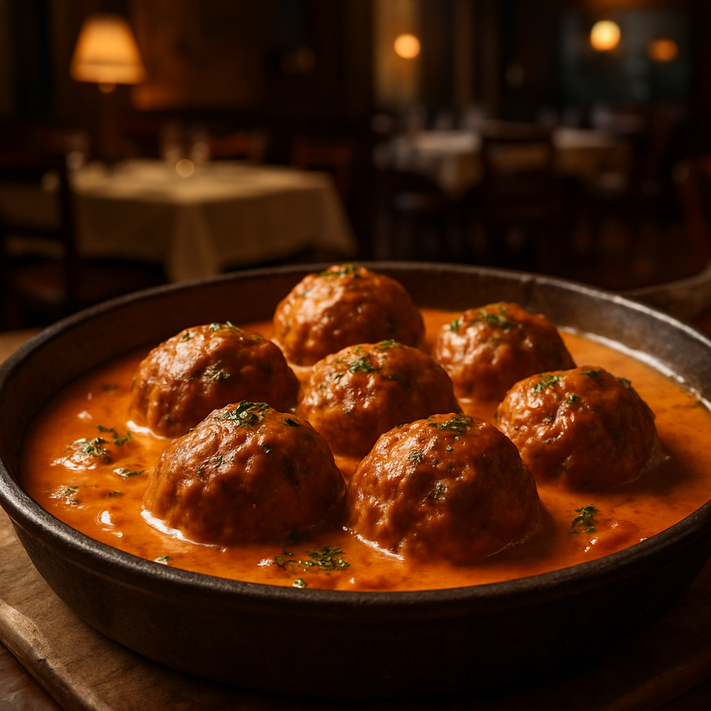 Polpette con Sughetto Cremoso - Italian meatballs in creamy tomato sauce.